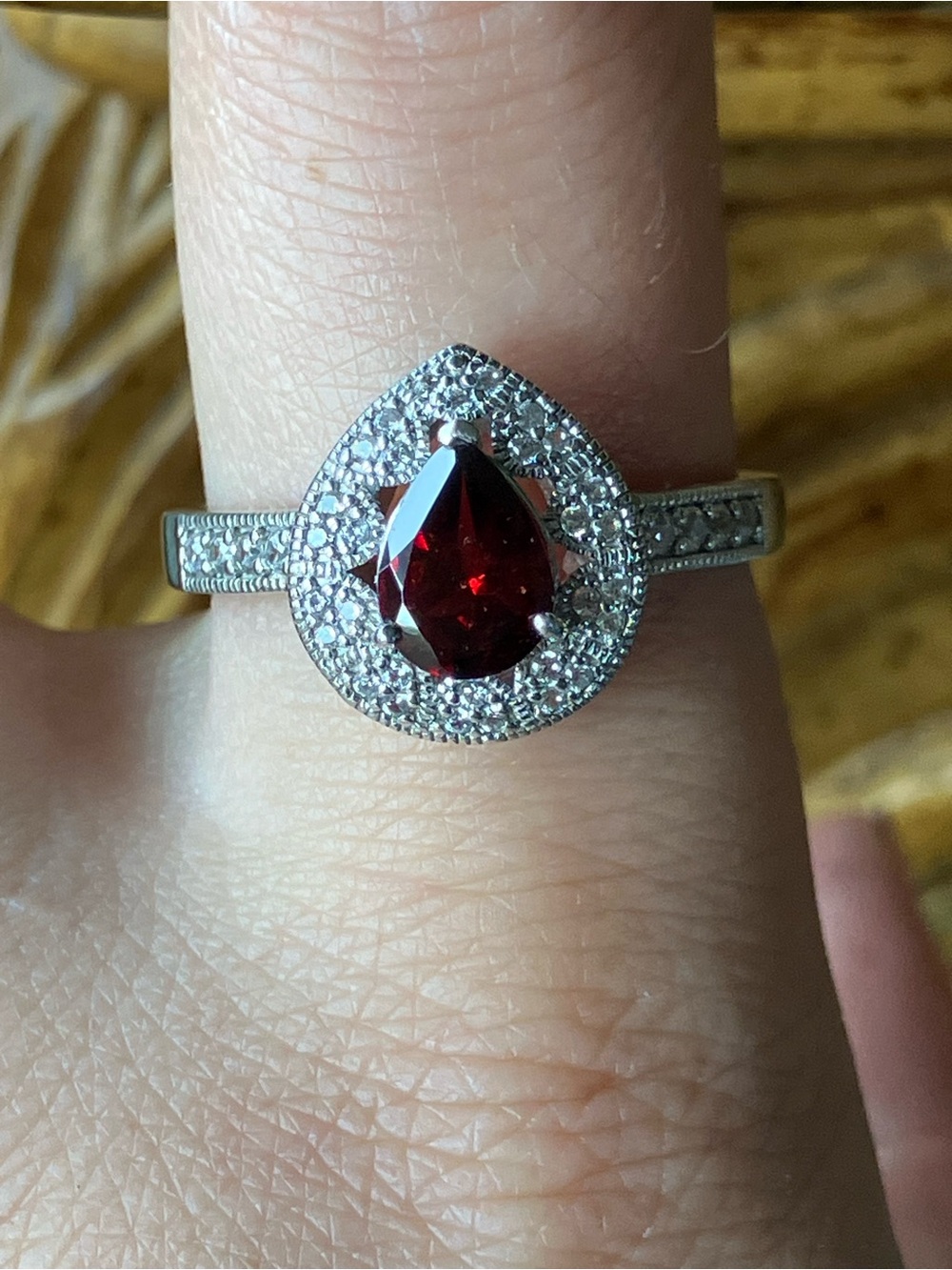 Natural Red Garnet Sterling Silver Ring Size 10